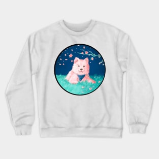 Samoyed Puppy sitting under cherry blossoms Crewneck Sweatshirt